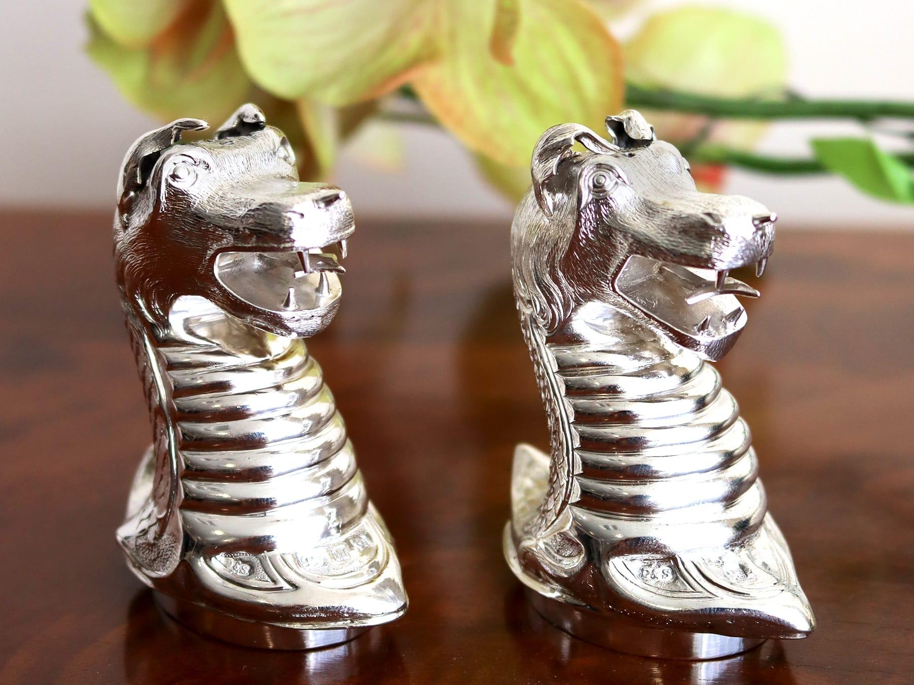 English Antique Victorian Sterling Silver Dragon Peppers For Sale