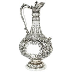 Antique Victorian Sterling Silver Elaborately Engraved Armada Jug, 1868