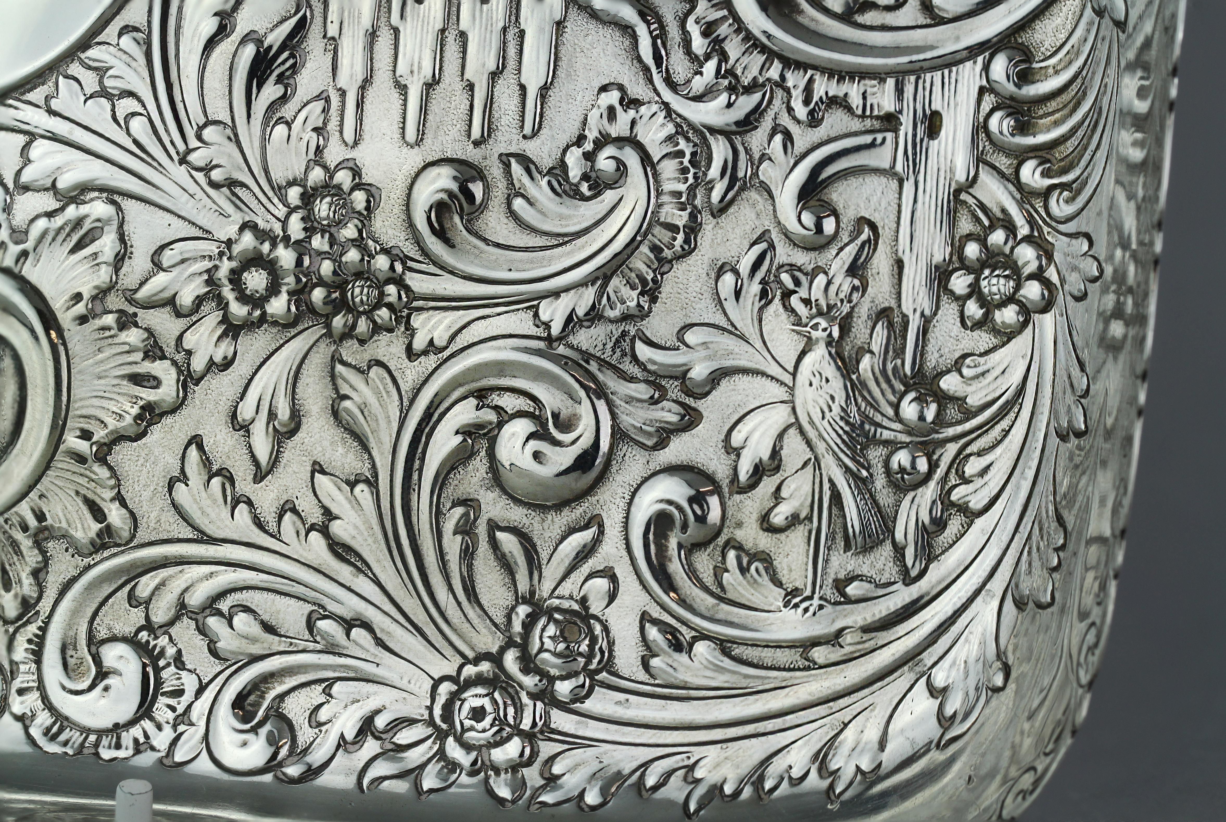 Antique Victorian Sterling Silver Elaborately Engraved Tray, London 1888 In Good Condition For Sale In Braintree, GB