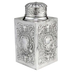 Antique Victorian Sterling Silver Embossed Tea Caddy