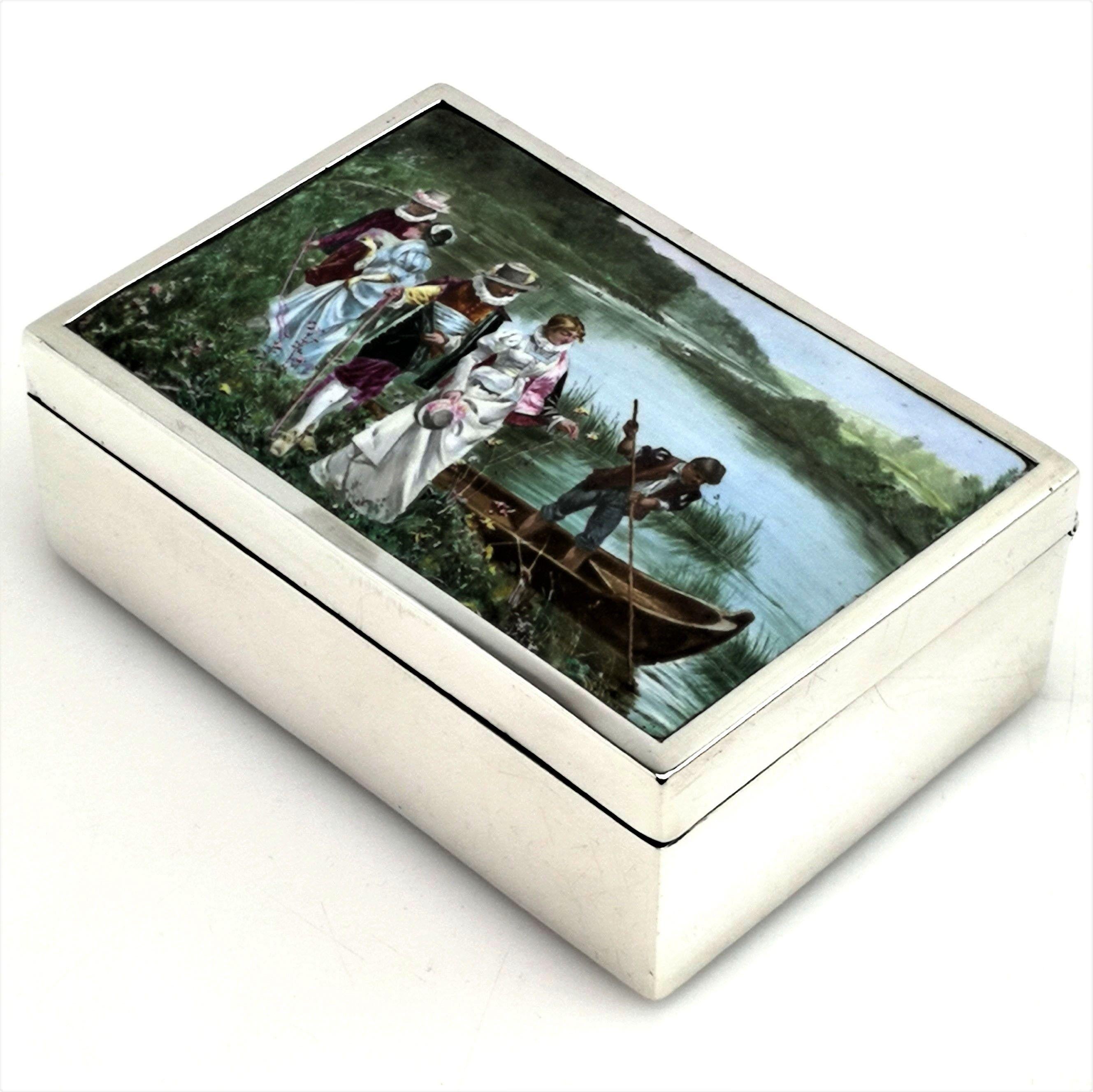 English Antique Victorian Sterling Silver and Enamel Box 1888 Wood Lined Cigarette Box
