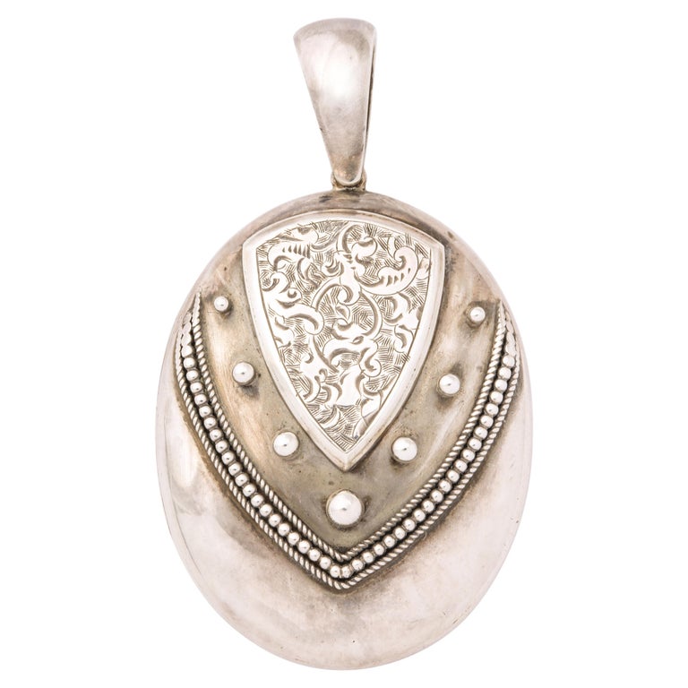 Antique Victorian Sterling Silver Engraved Locket For Sale at 1stdibs