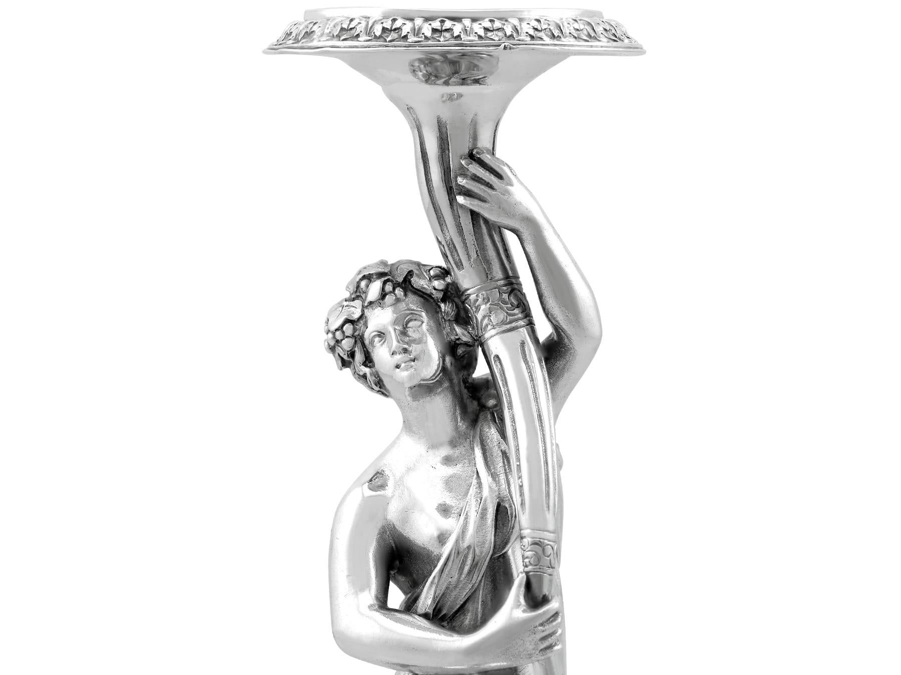 Antique Victorian Sterling Silver Figural Candlesticks (1865) For Sale 5