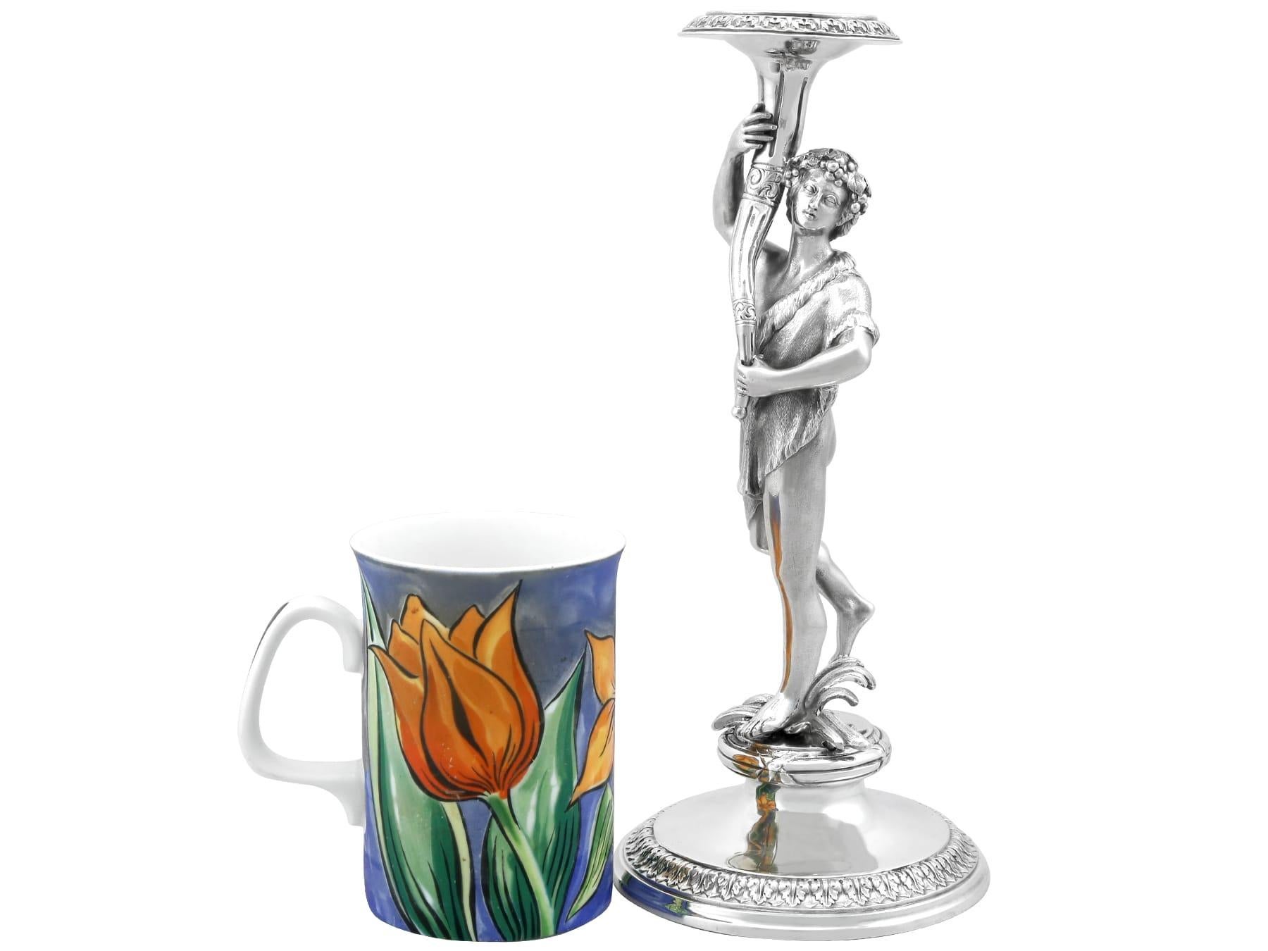 Antique Victorian Sterling Silver Figural Candlesticks (1865) For Sale 1