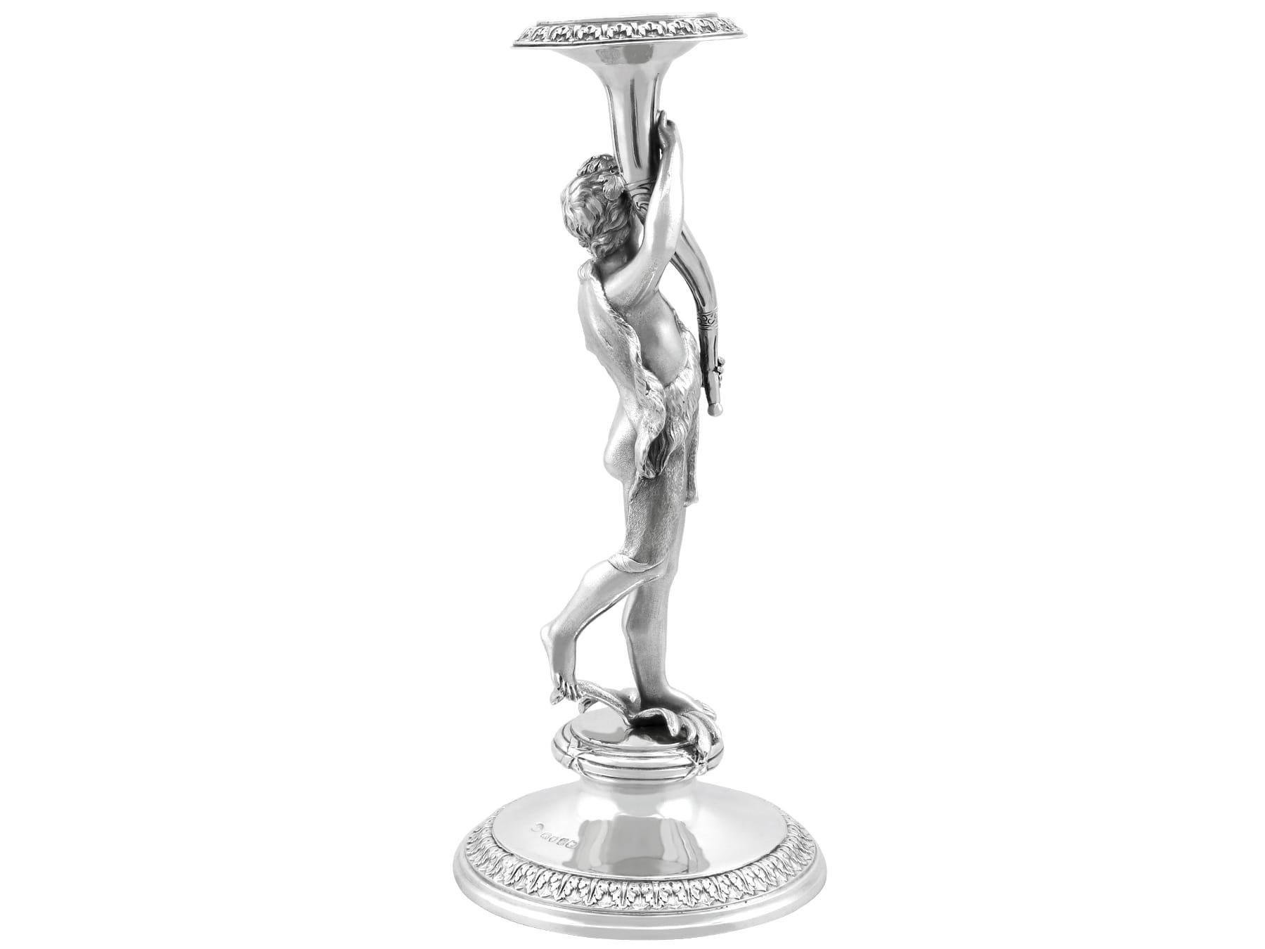 Antique Victorian Sterling Silver Figural Candlesticks (1865) For Sale 2