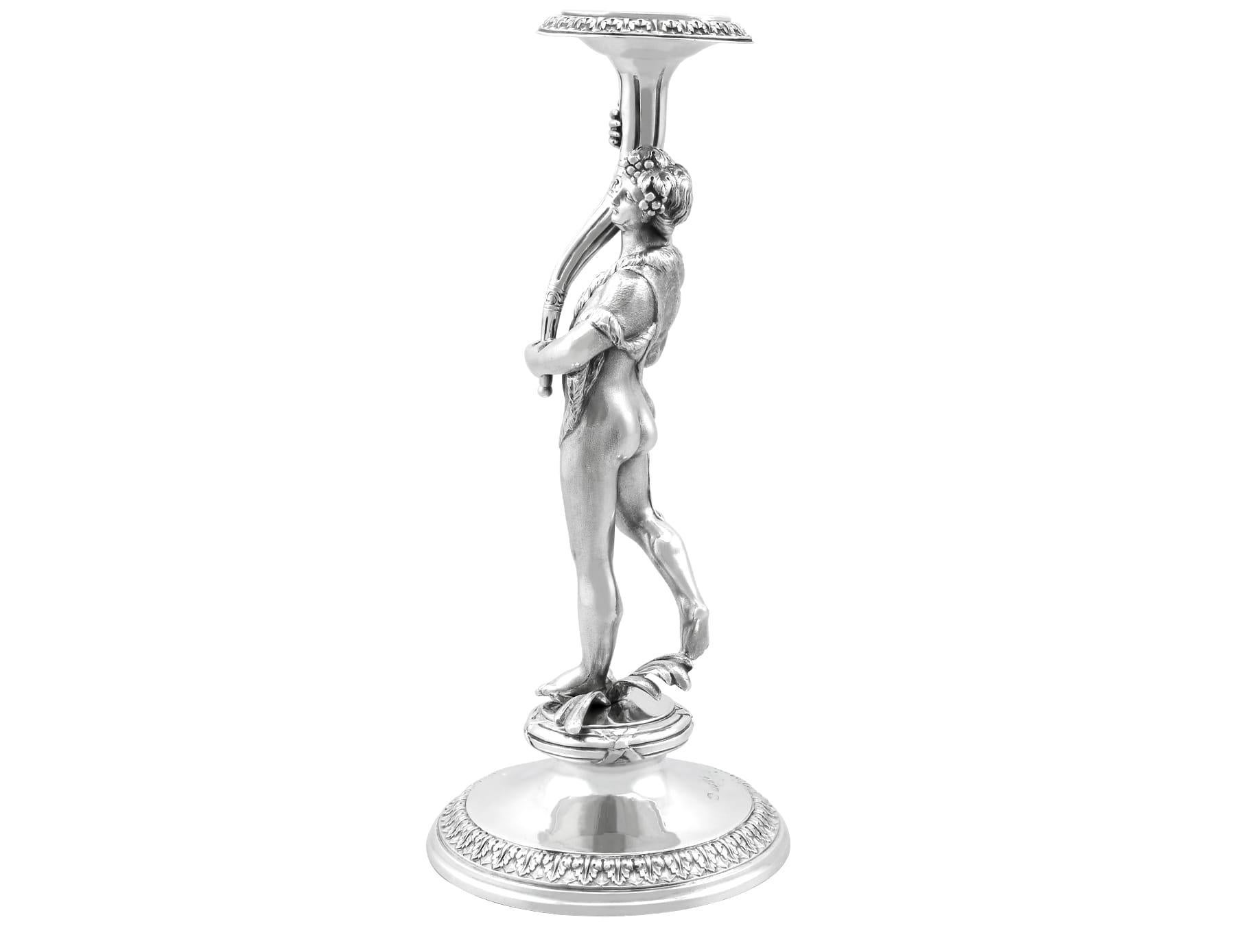 Antique Victorian Sterling Silver Figural Candlesticks (1865) For Sale 3