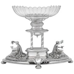 Centre de table néoclassique victorien ancien en argent sterling avec figures figuratives, fabriqué en 1897