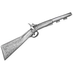 Antique Victorian Sterling Silver Flintlock Musket Brooch, circa 1880