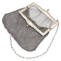 Borsa da sera vittoriana d'epoca in argento sterling con motivo floreale e chiusura a bacio