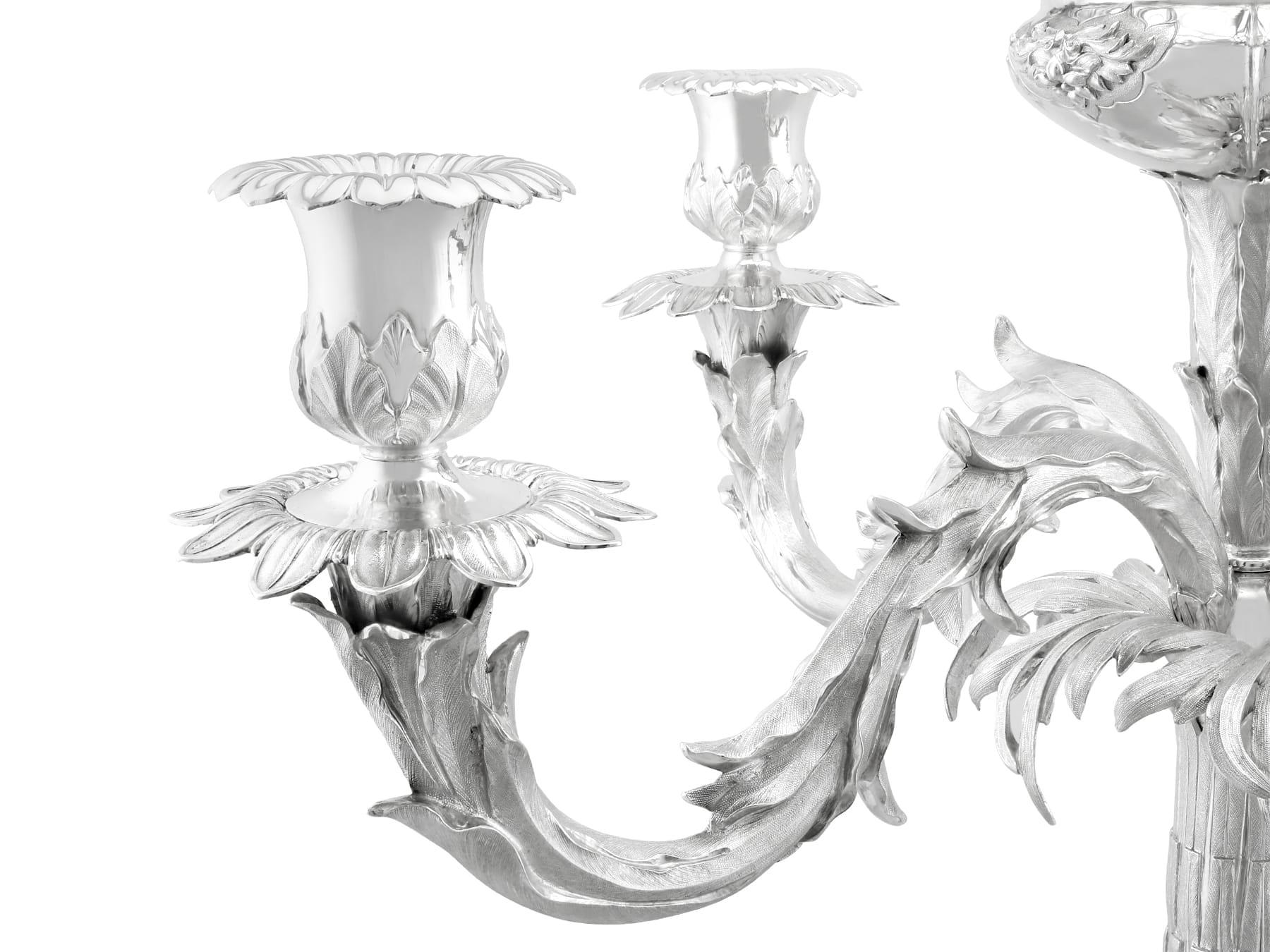 Mid-19th Century Antique Victorian Sterling Silver Four Light Candelabrum Centrepiece  For Sale