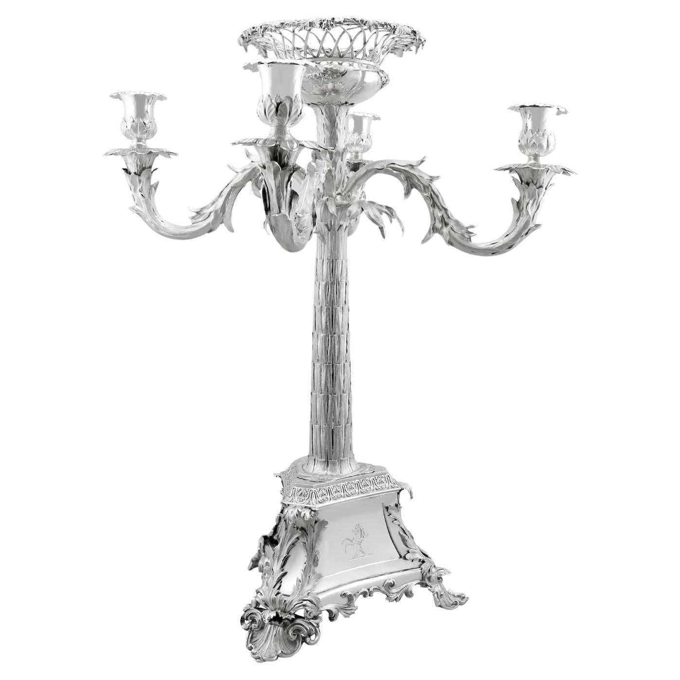 Antico candelabro vittoriano a quattro luci in argento sterling 