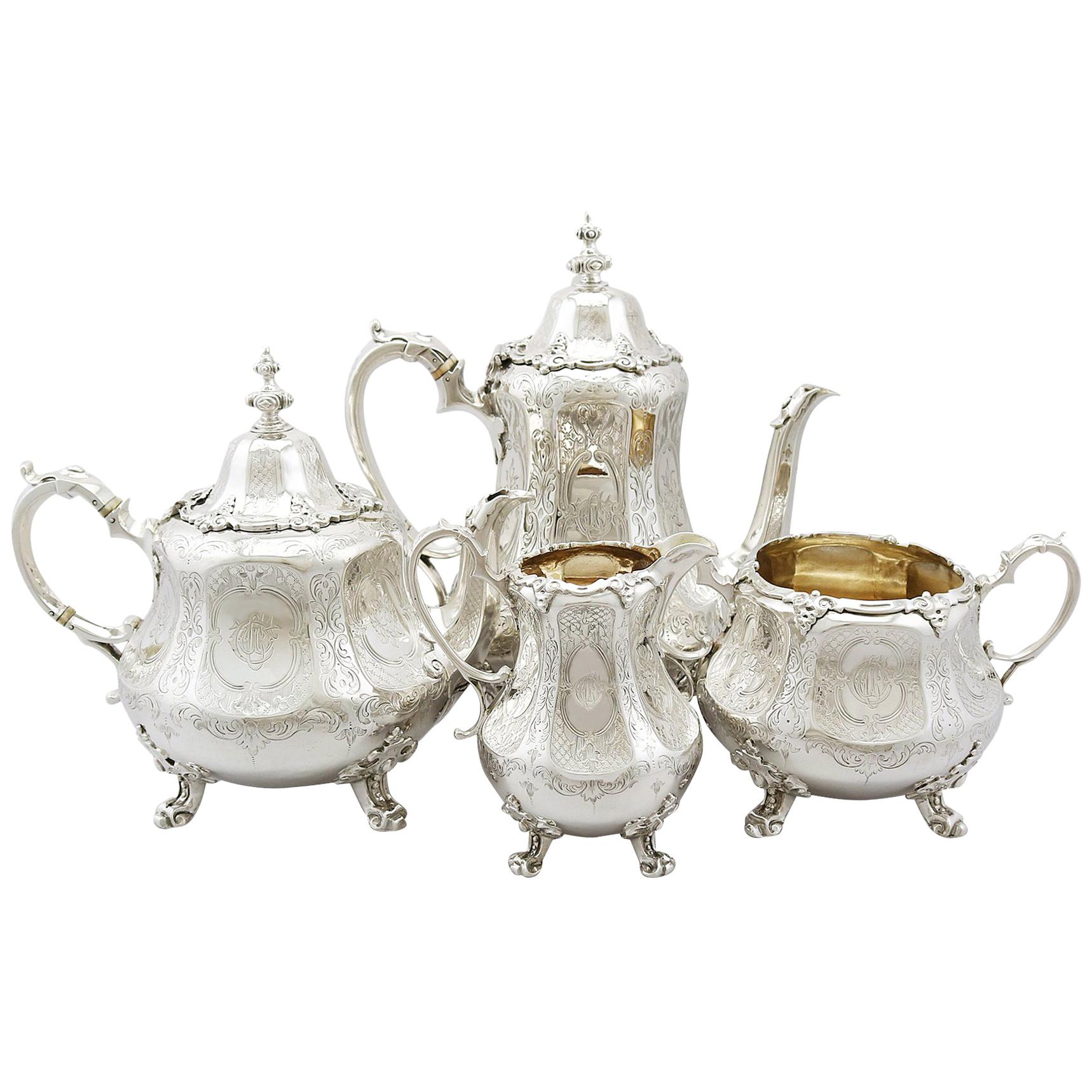 Antique Victorian Sterling Silver Four Piece Tea and Coffee Service
