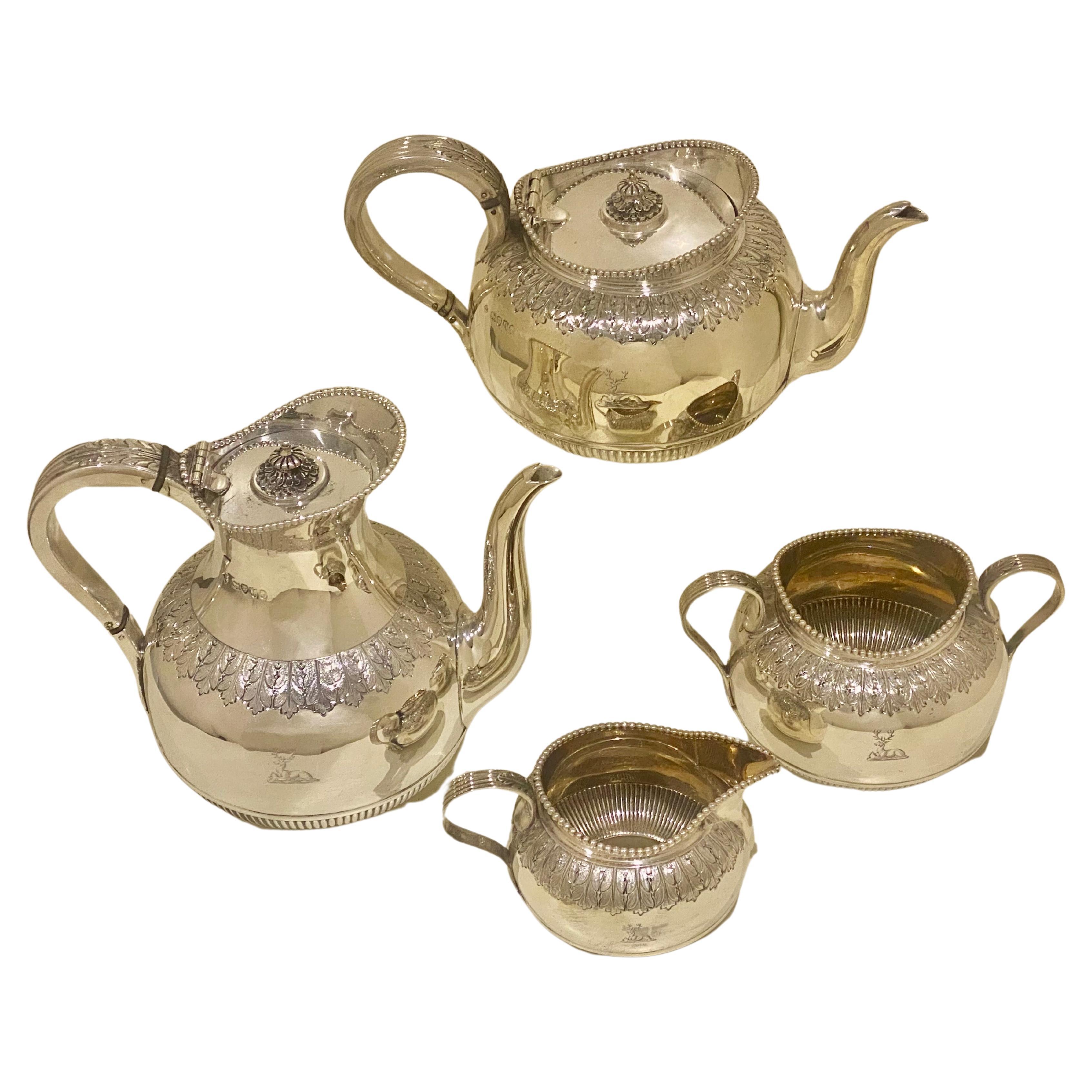 Antique Victorian sterling silver four-piece tea and coffee service London 1883 For Sale 4