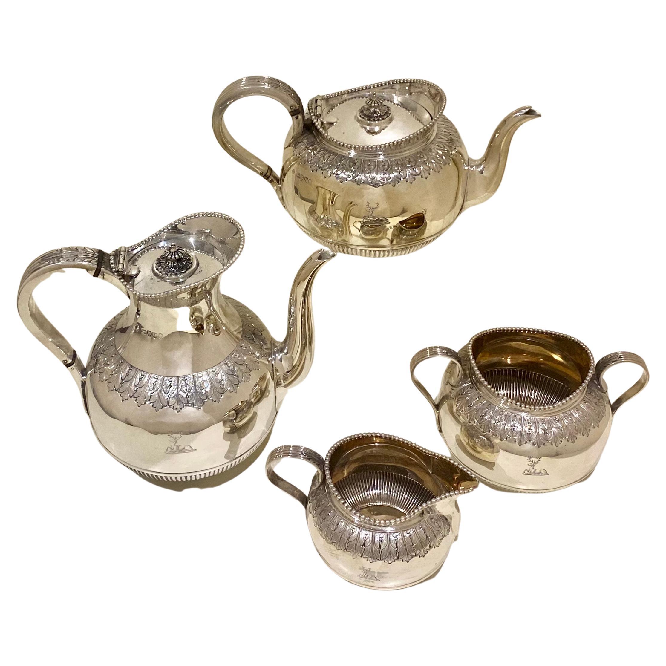 Antikes viktorianisches vierteiliges Tee- und Kaffeeservice aus Sterlingsilber London 1883
