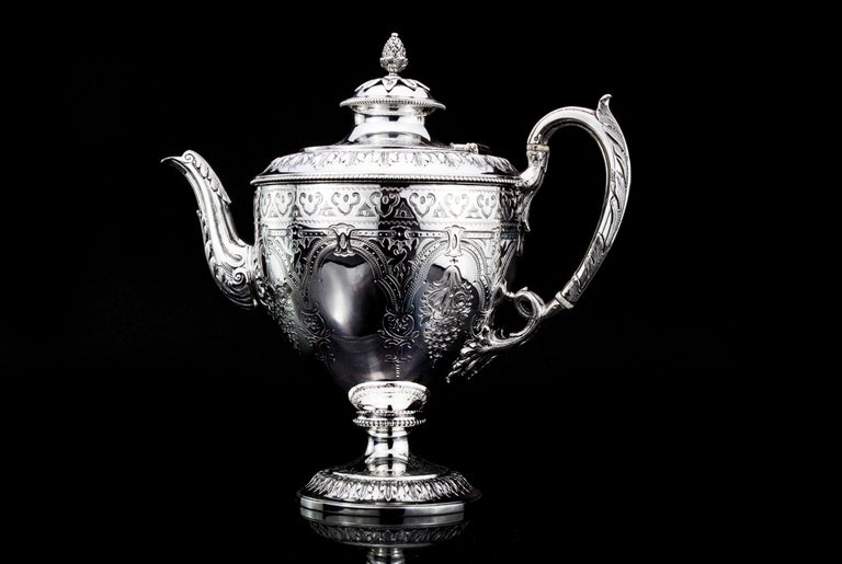 British Antique Victorian Sterling Silver Four-Piece Tea Service Set For Sale