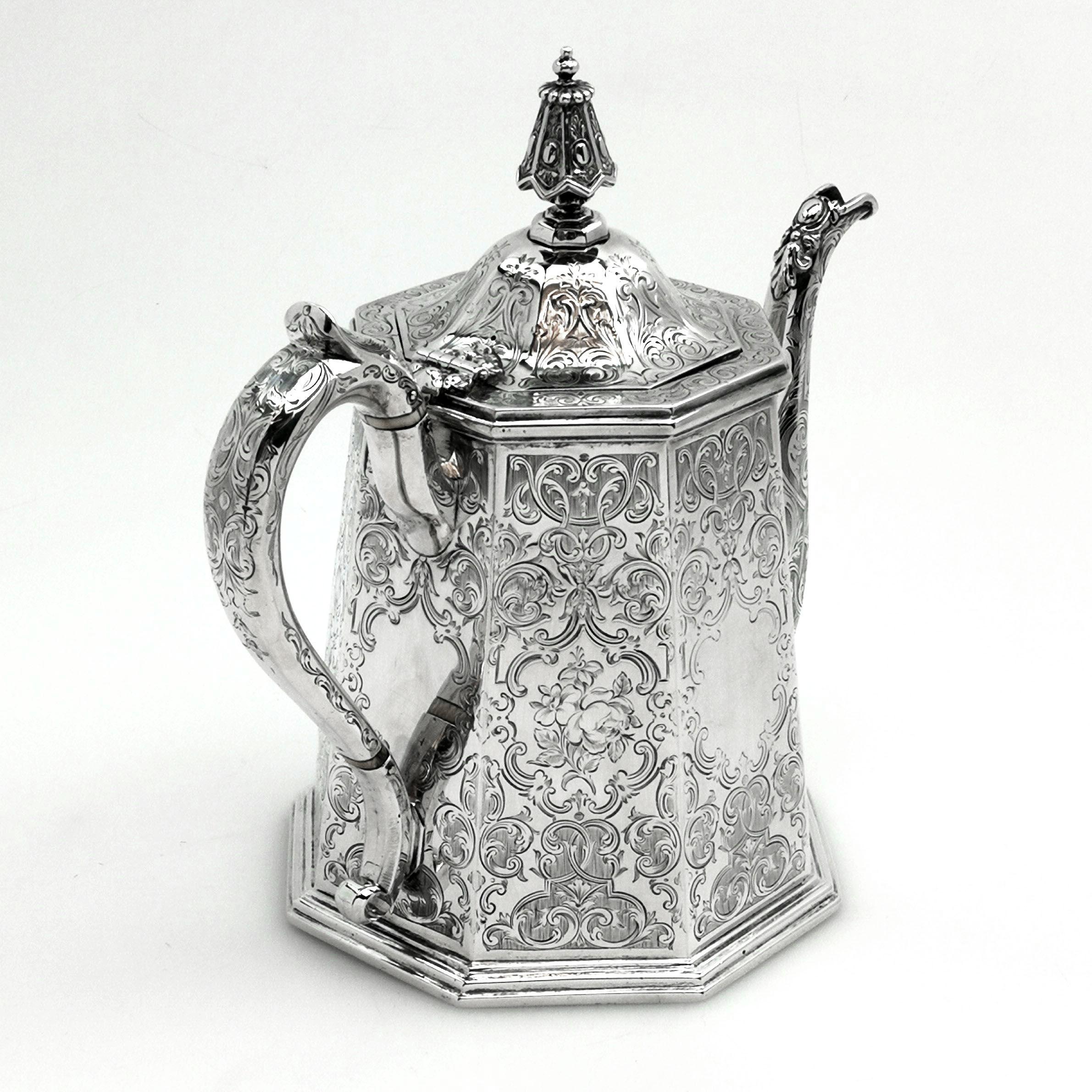 Antique Victorian Sterling Silver Four-Piece Tea Set 1854 Teapot Coffee Pot 1