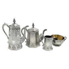 Antike viktorianische Sterling Silber vierteilige Tee-Set 1854 Teekanne Kaffeekanne