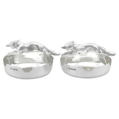 Antique Victorian Sterling Silver Fox Ashtrays