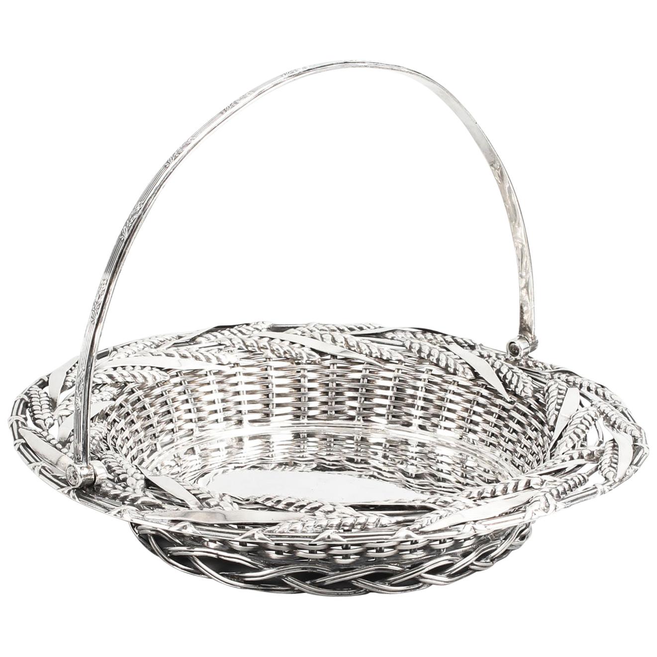 Antique Victorian Sterling Silver Fruit Bread Basket London, 1858, 19th Century at 1stDibs
