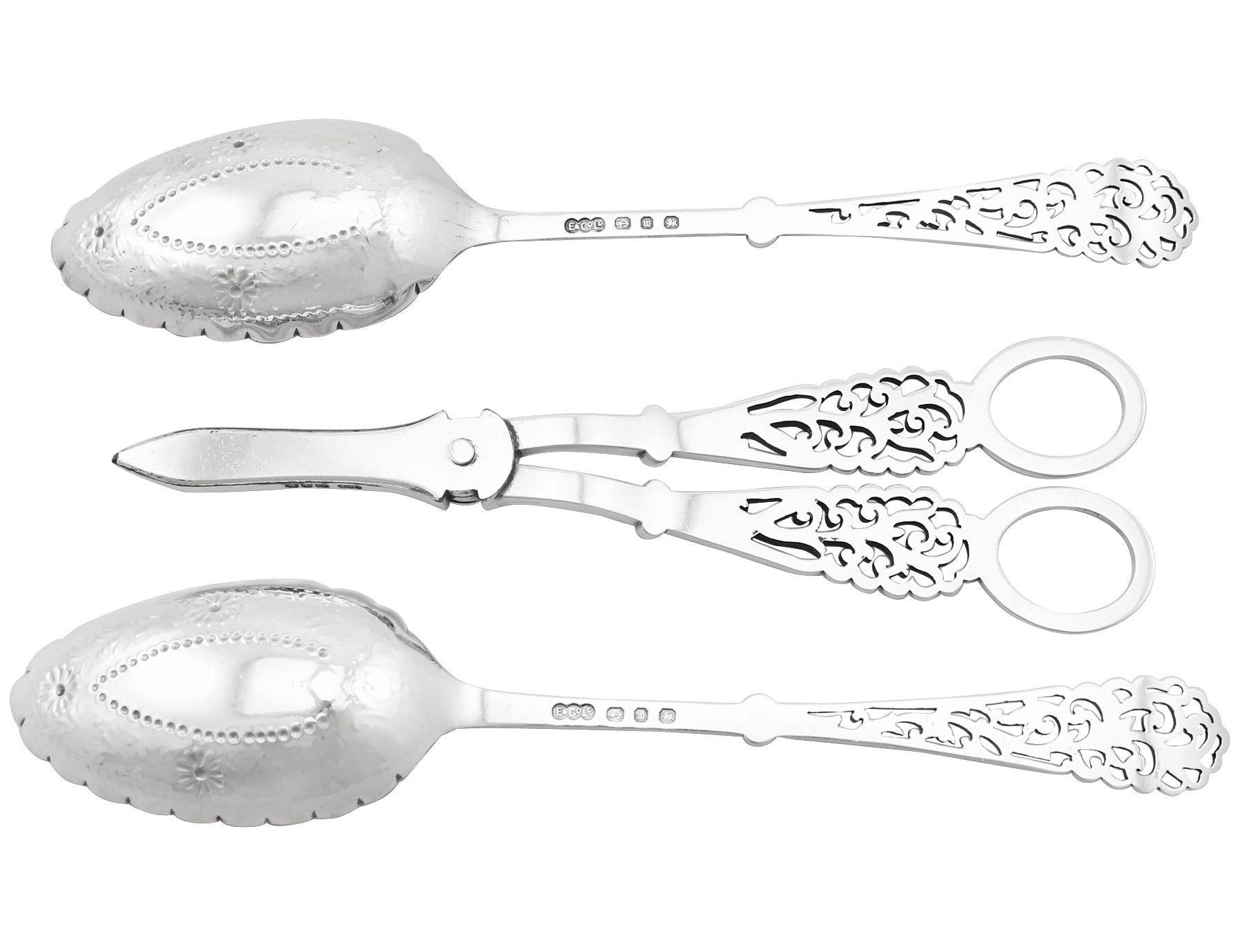 British Antique Victorian Sterling Silver Fruit Serving Set For Sale