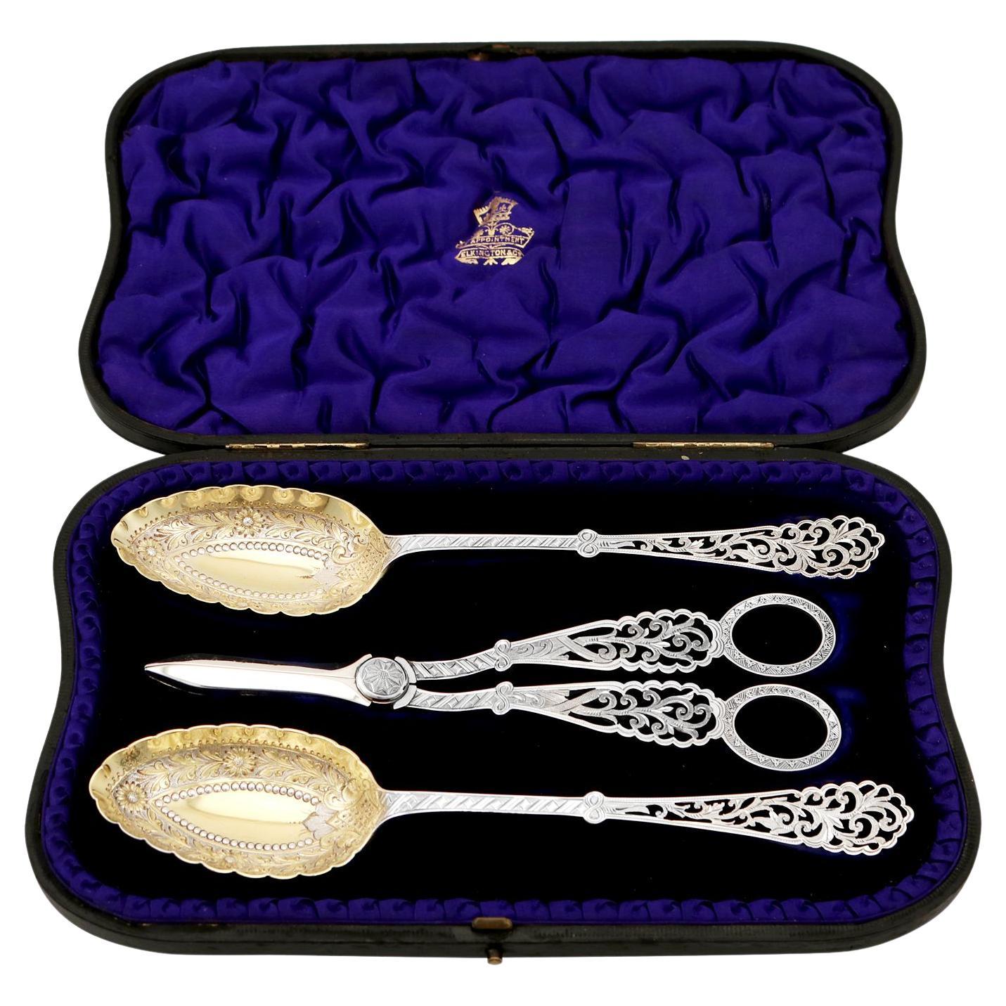 Antique Victorian Sterling Silver Fruit Serving Set For Sale