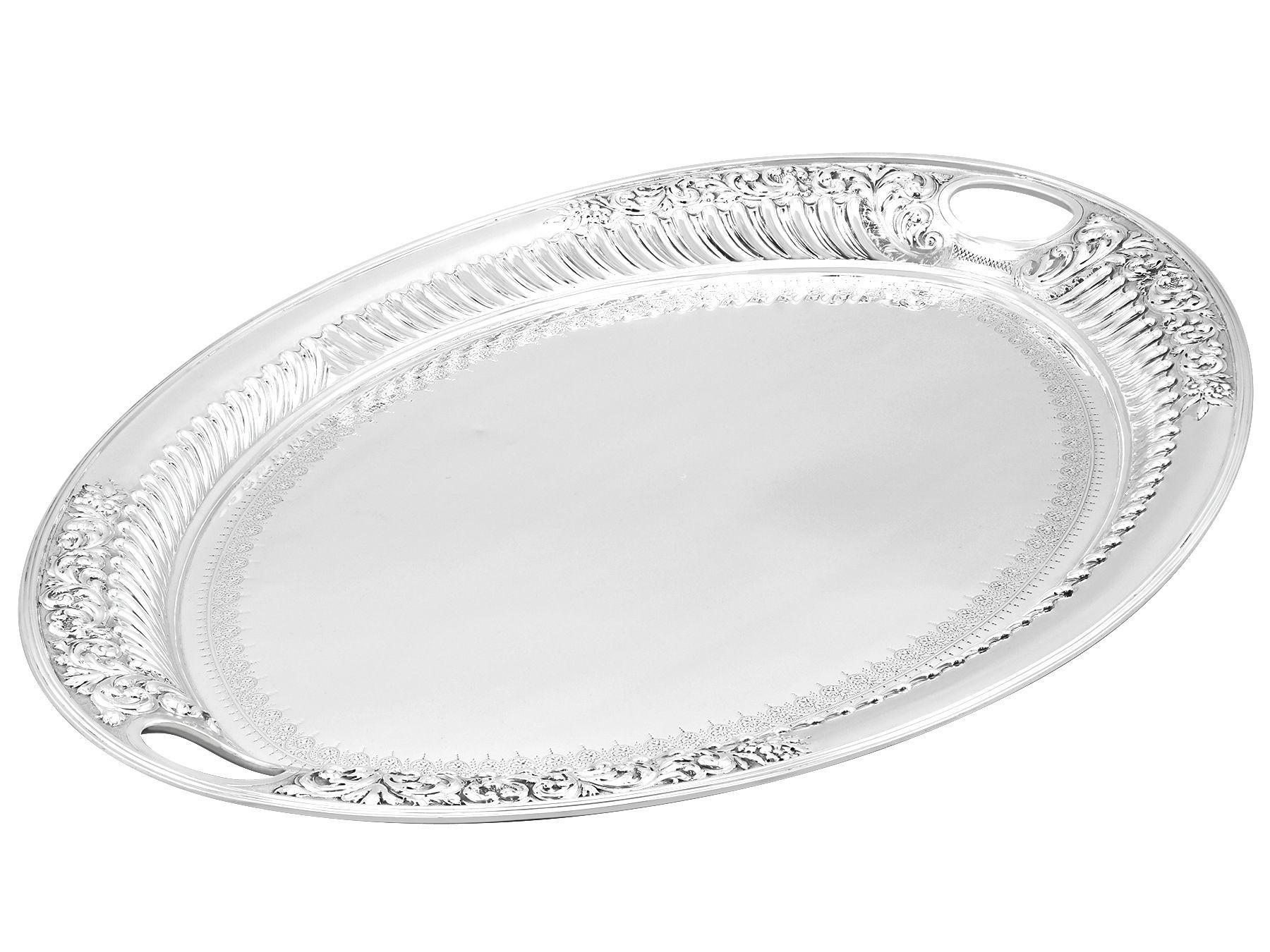 British Antique Victorian Sterling Silver Galleried Tea Tray For Sale