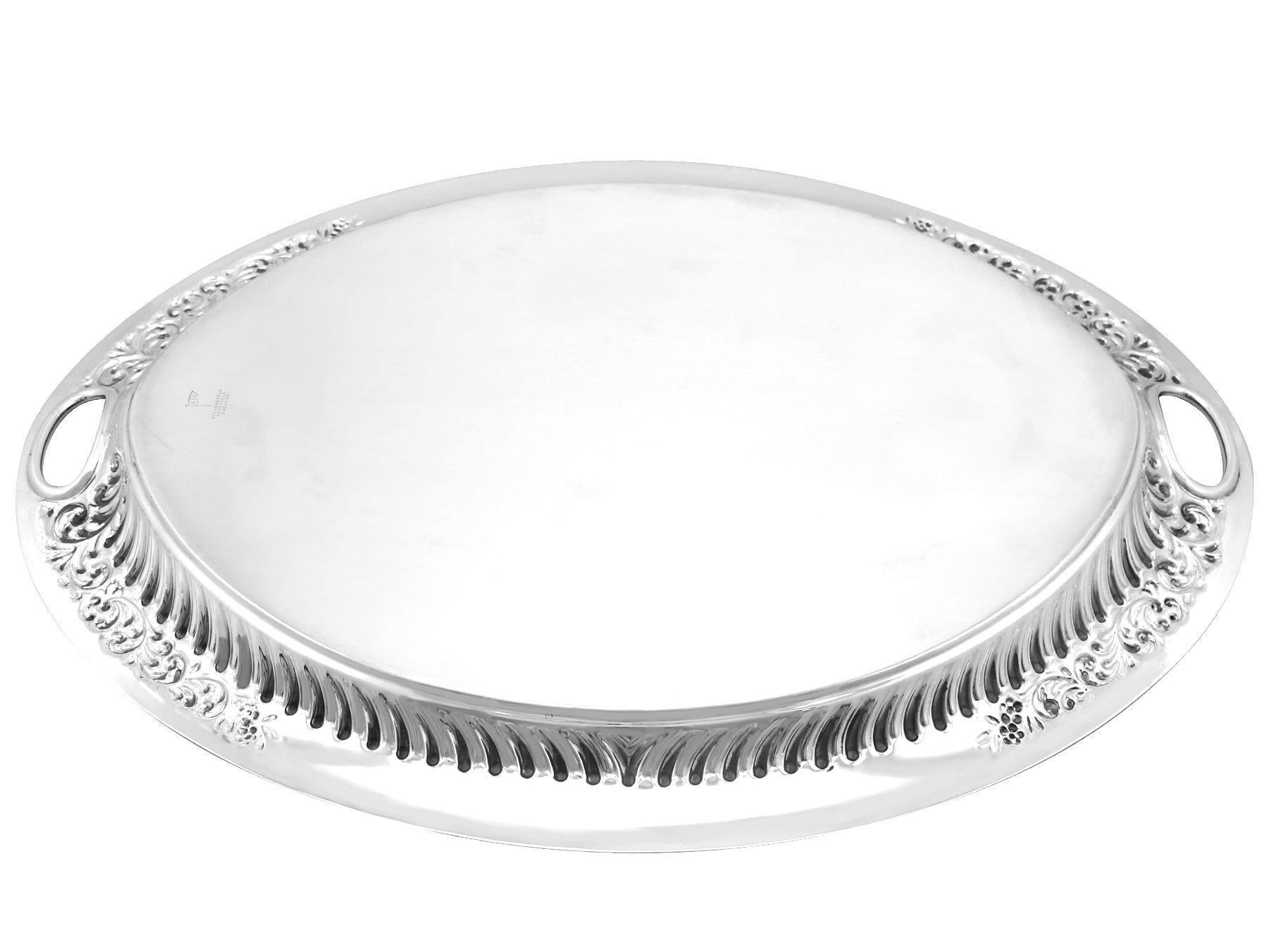 Antique Victorian Sterling Silver Galleried Tea Tray For Sale 3