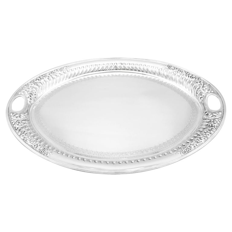 Antique Victorian Sterling Silver Galleried Tea Tray For Sale at 1stDibs