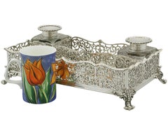 Antique Victorian Sterling Silver Gallery Inkstand