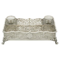Antique Victorian Sterling Silver Gallery Inkstand