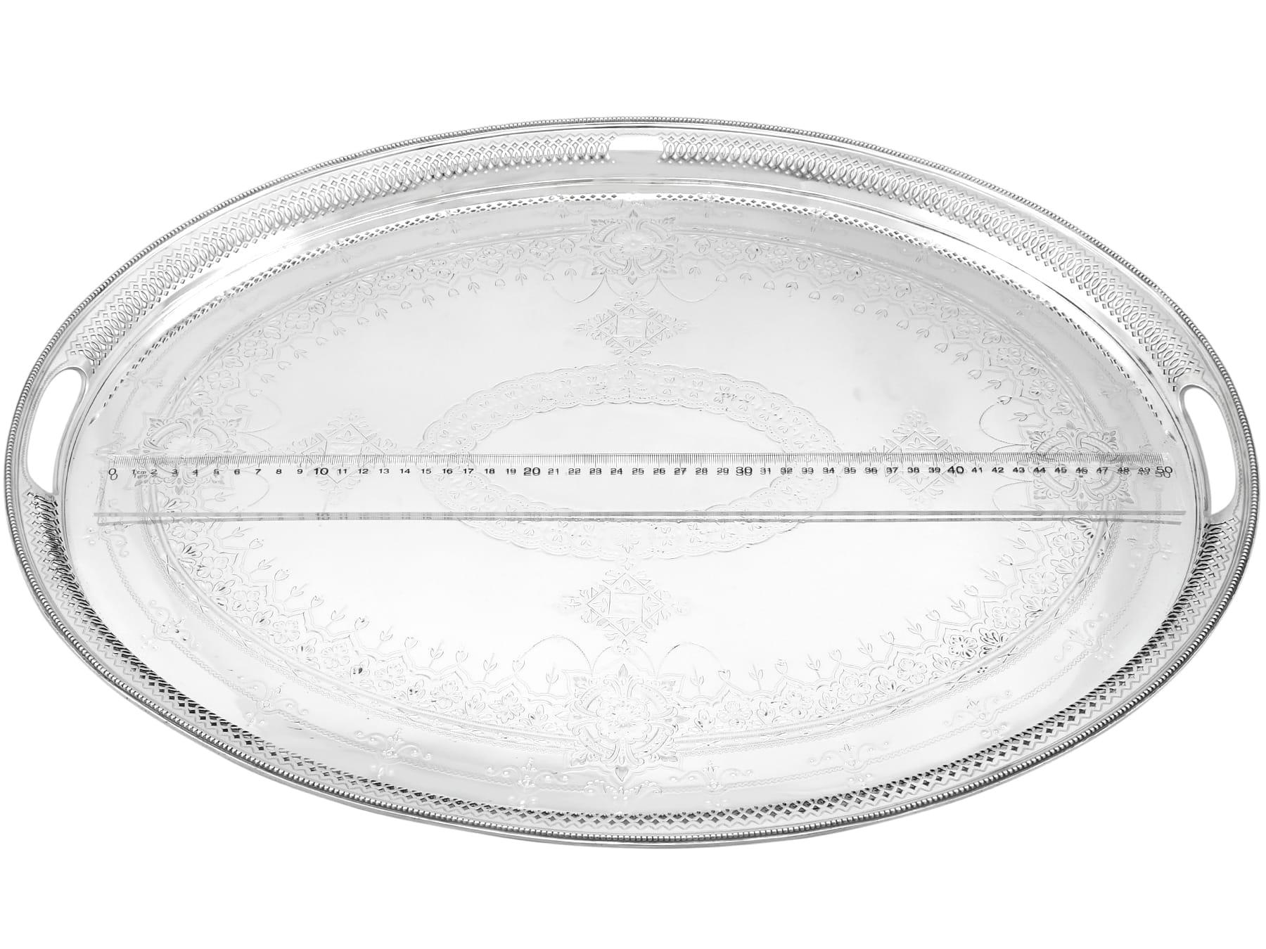 Antique Victorian Sterling Silver Gallery Tea Tray (1883) For Sale 5