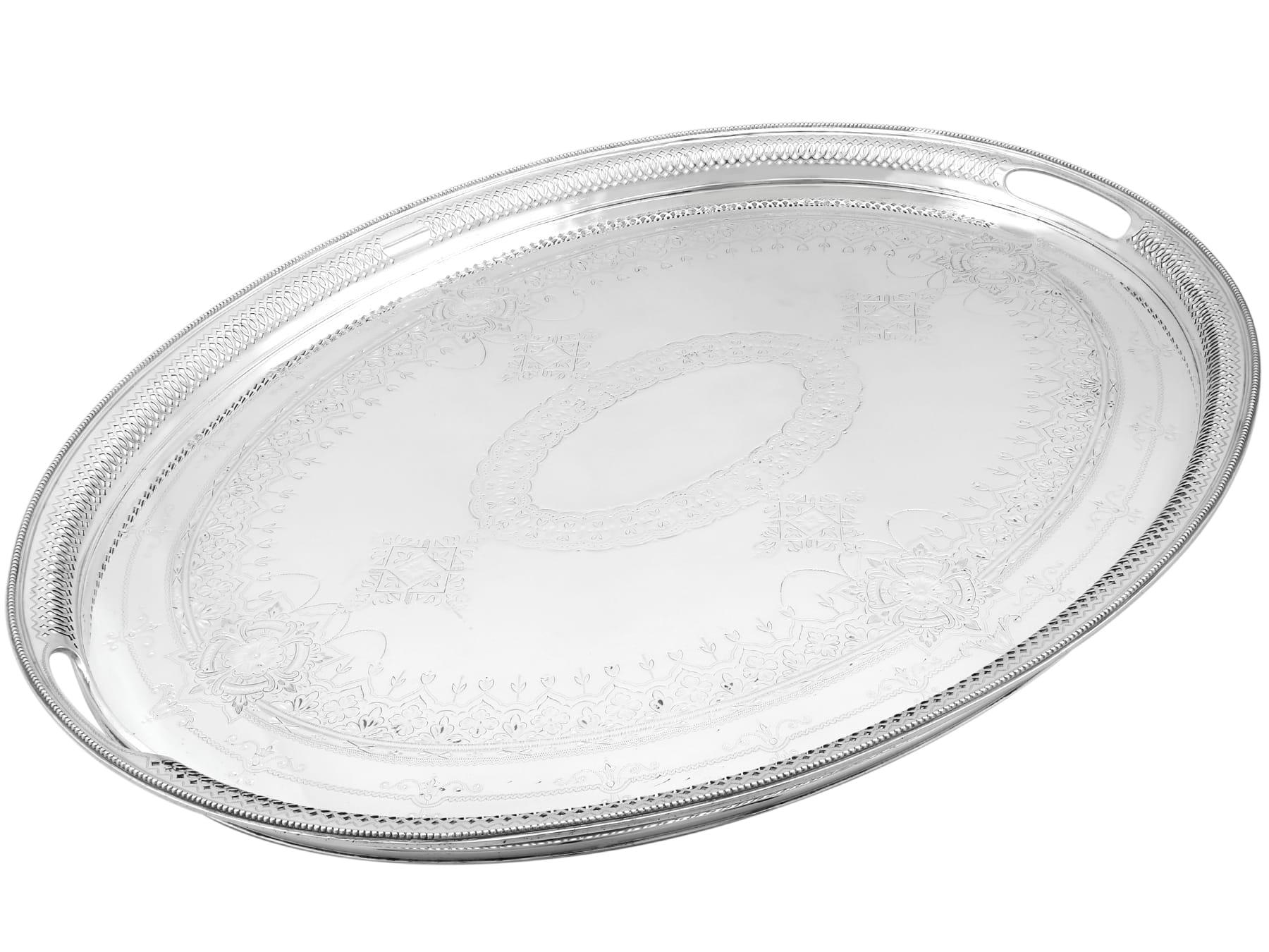English Antique Victorian Sterling Silver Gallery Tea Tray (1883) For Sale