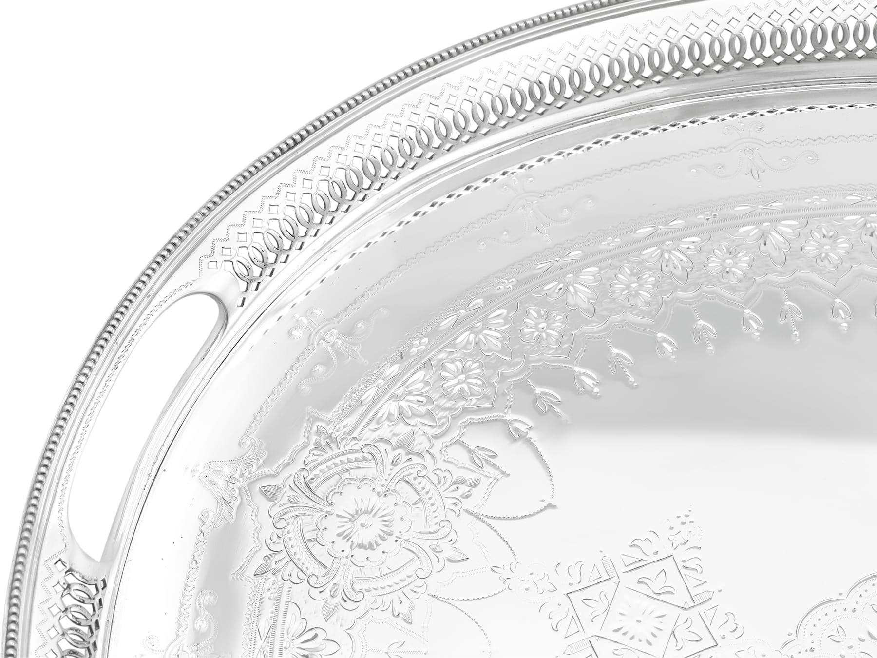 Late 19th Century Antique Victorian Sterling Silver Gallery Tea Tray (1883) For Sale