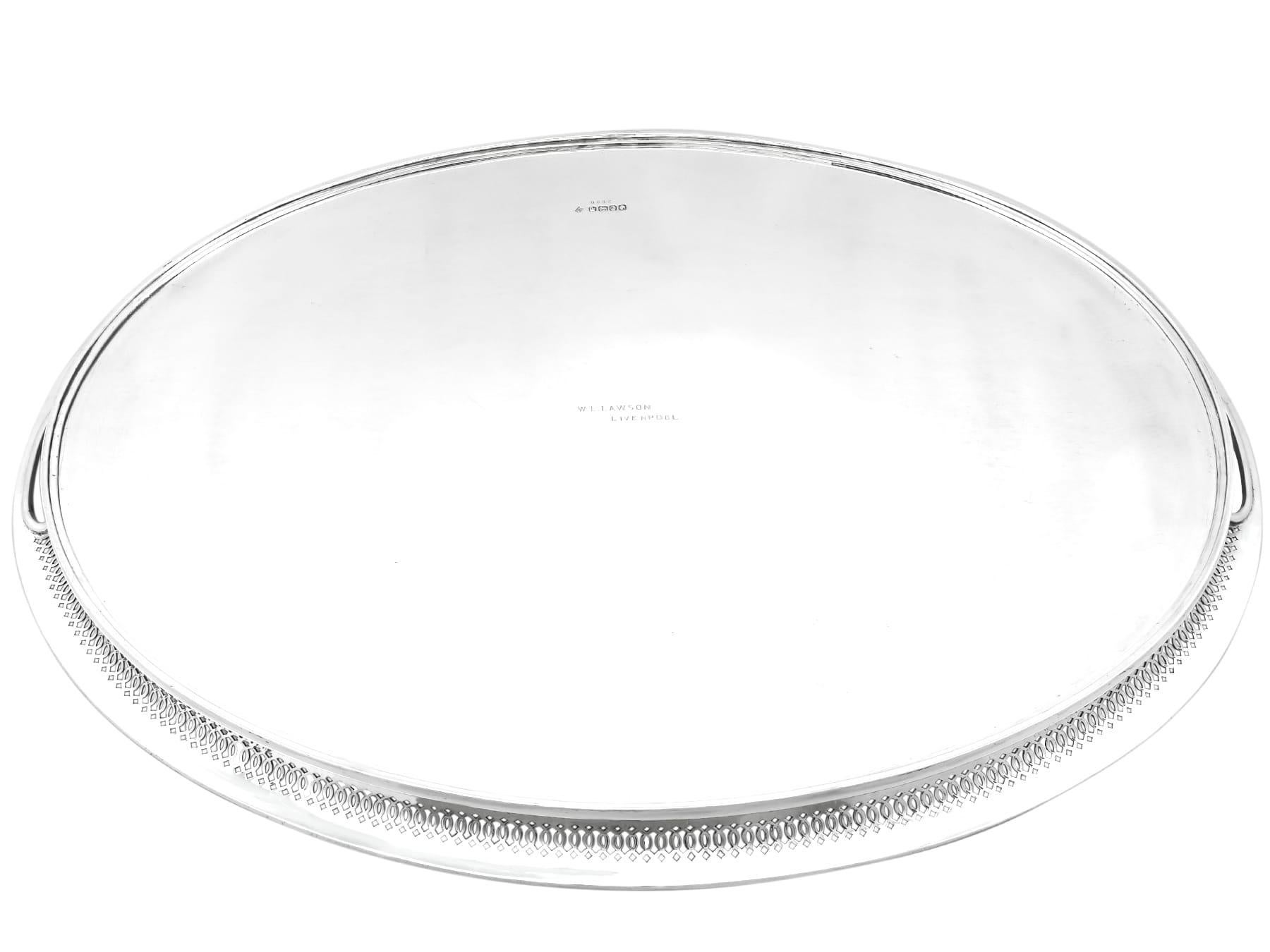 Antique Victorian Sterling Silver Gallery Tea Tray (1883) For Sale 4