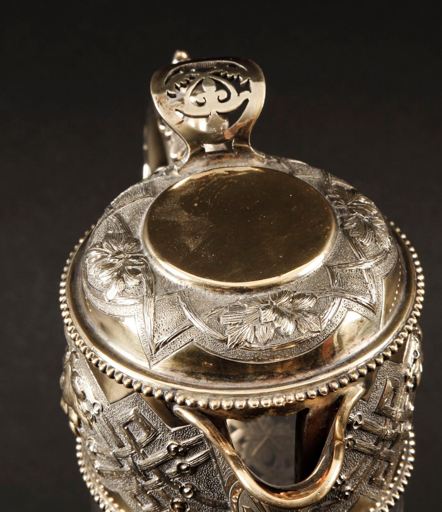 Victorian Sterling Silver Gilt and Cut Crystal Claret Jug, 1873, 19th Century For Sale 4