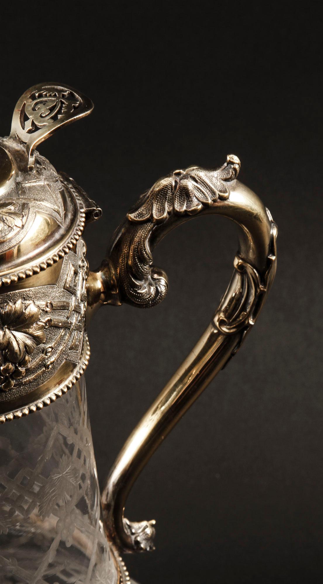 Victorian Sterling Silver Gilt and Cut Crystal Claret Jug, 1873, 19th Century In Good Condition For Sale In London, GB