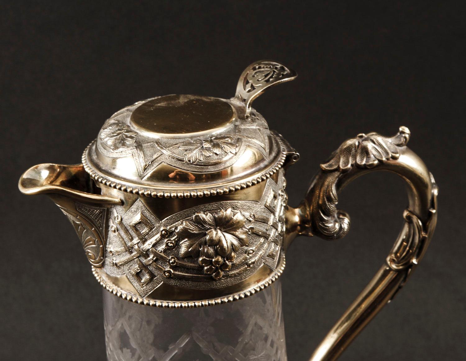 Victorian Sterling Silver Gilt and Cut Crystal Claret Jug, 1873, 19th Century For Sale 2
