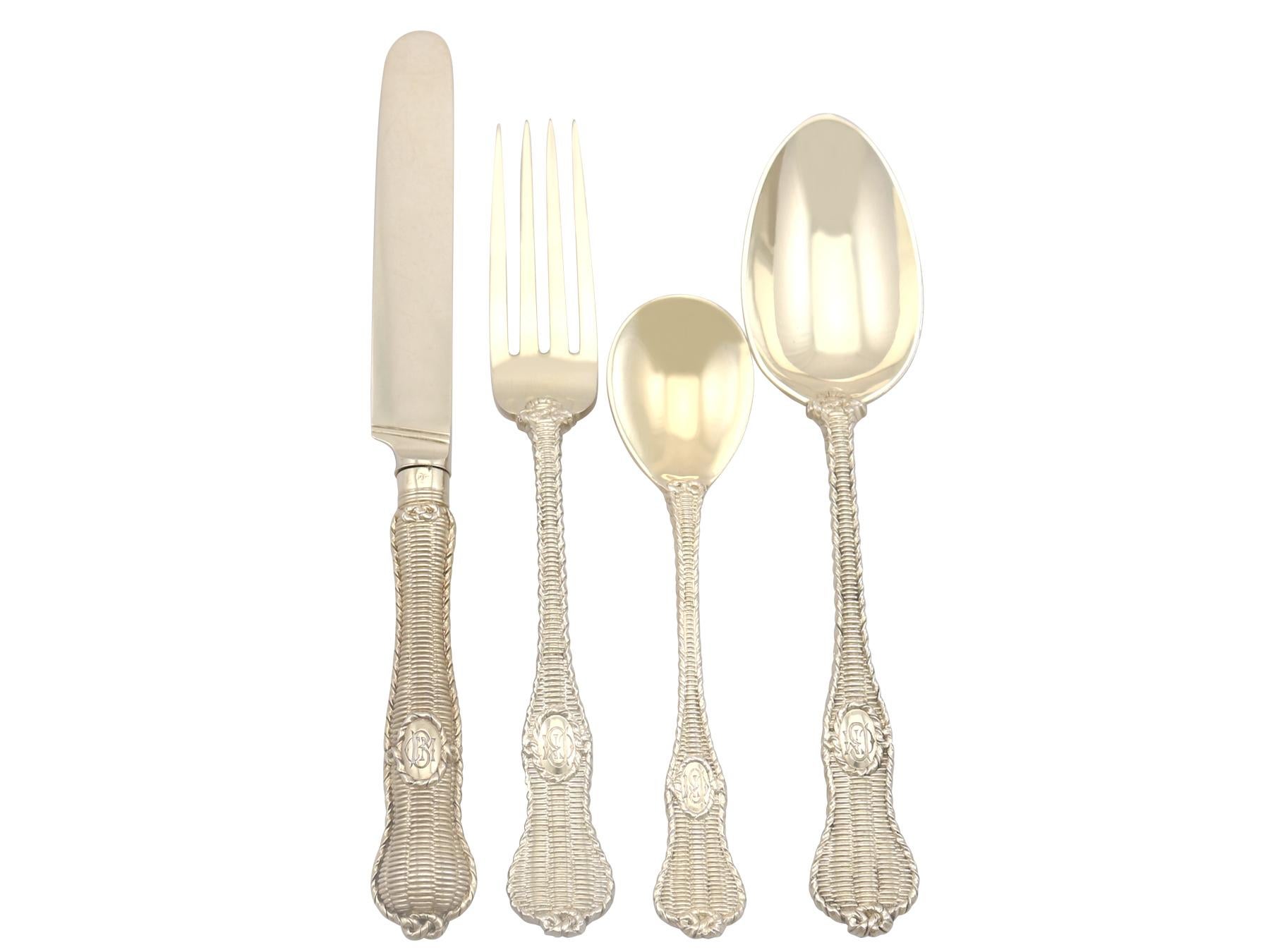 A magnificent, fine and impressive antique Victorian English sterling silver dessert service for twelve persons; an addition to our canteen of cutlery collection.

The pieces of this magnificent, antique Victorian sterling silver cutlery service