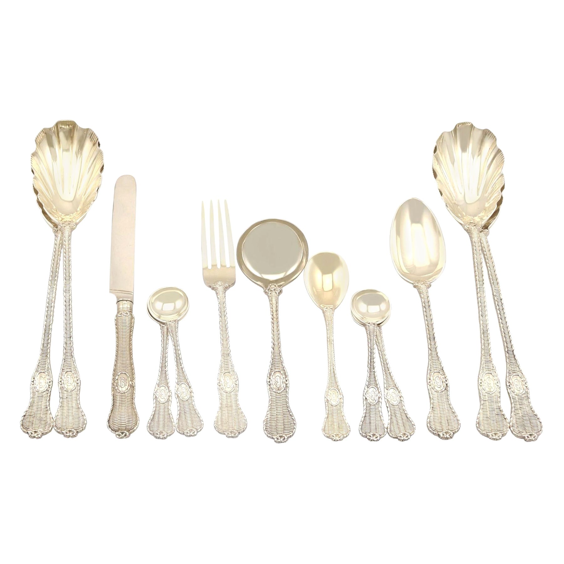 Antique Victorian Sterling Silver Gilt Dessert Service for Twelve Persons