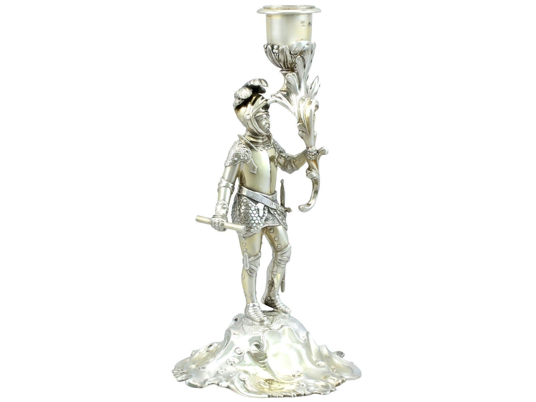 Victorian Sterling Silver Gilt Figural Candle Holder In Excellent Condition For Sale In Jesmond, Newcastle Upon Tyne