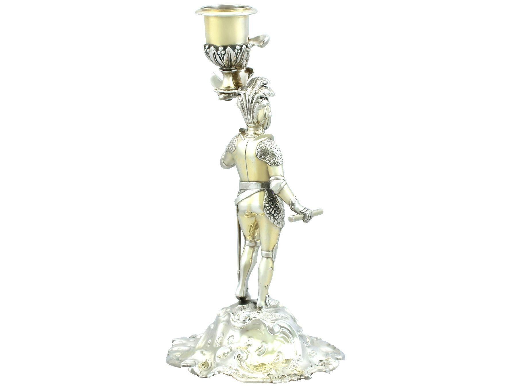 19th Century Victorian Sterling Silver Gilt Figural Candle Holder For Sale