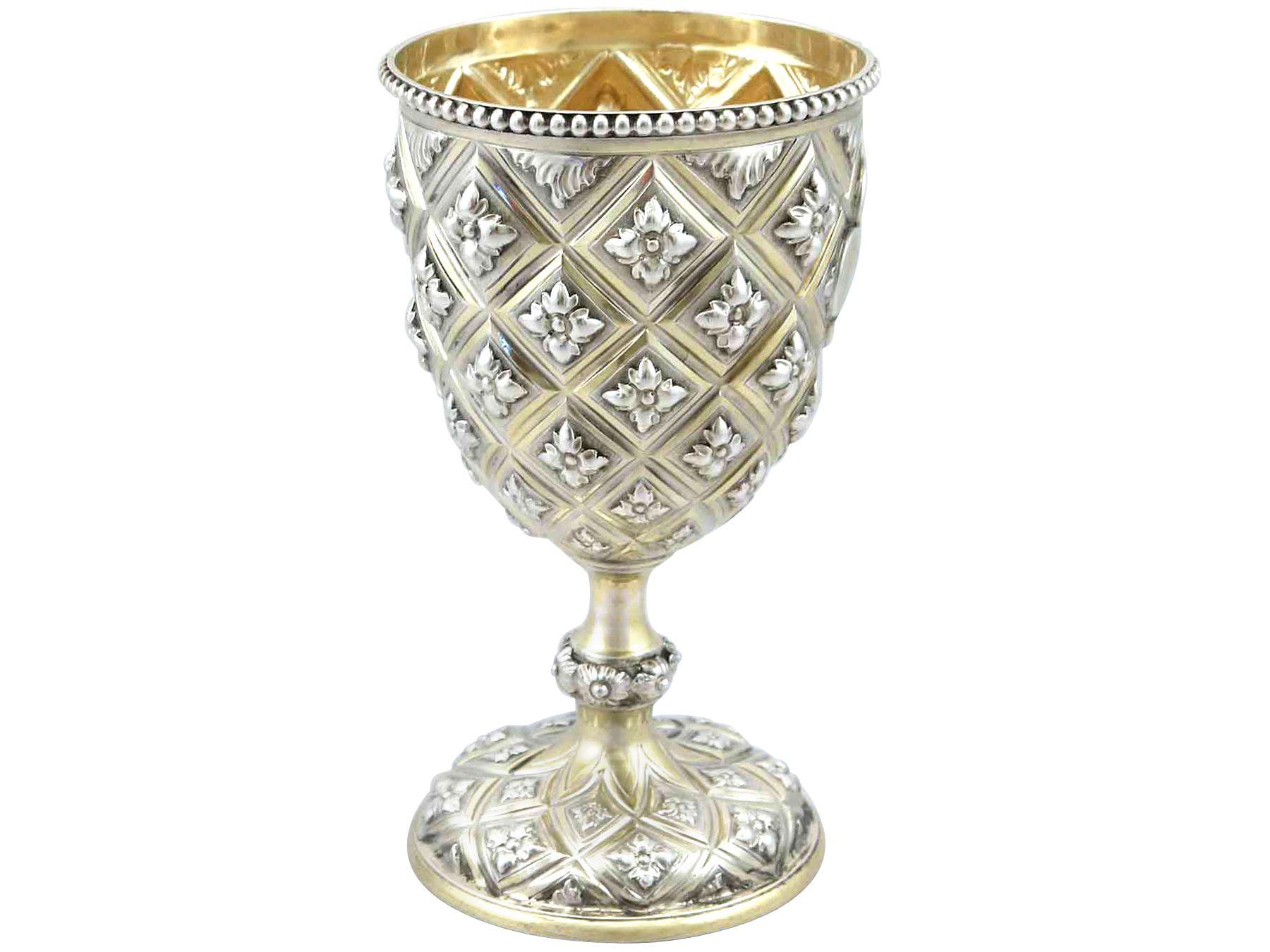 British Antique Victorian Sterling Silver Gilt Goblet For Sale