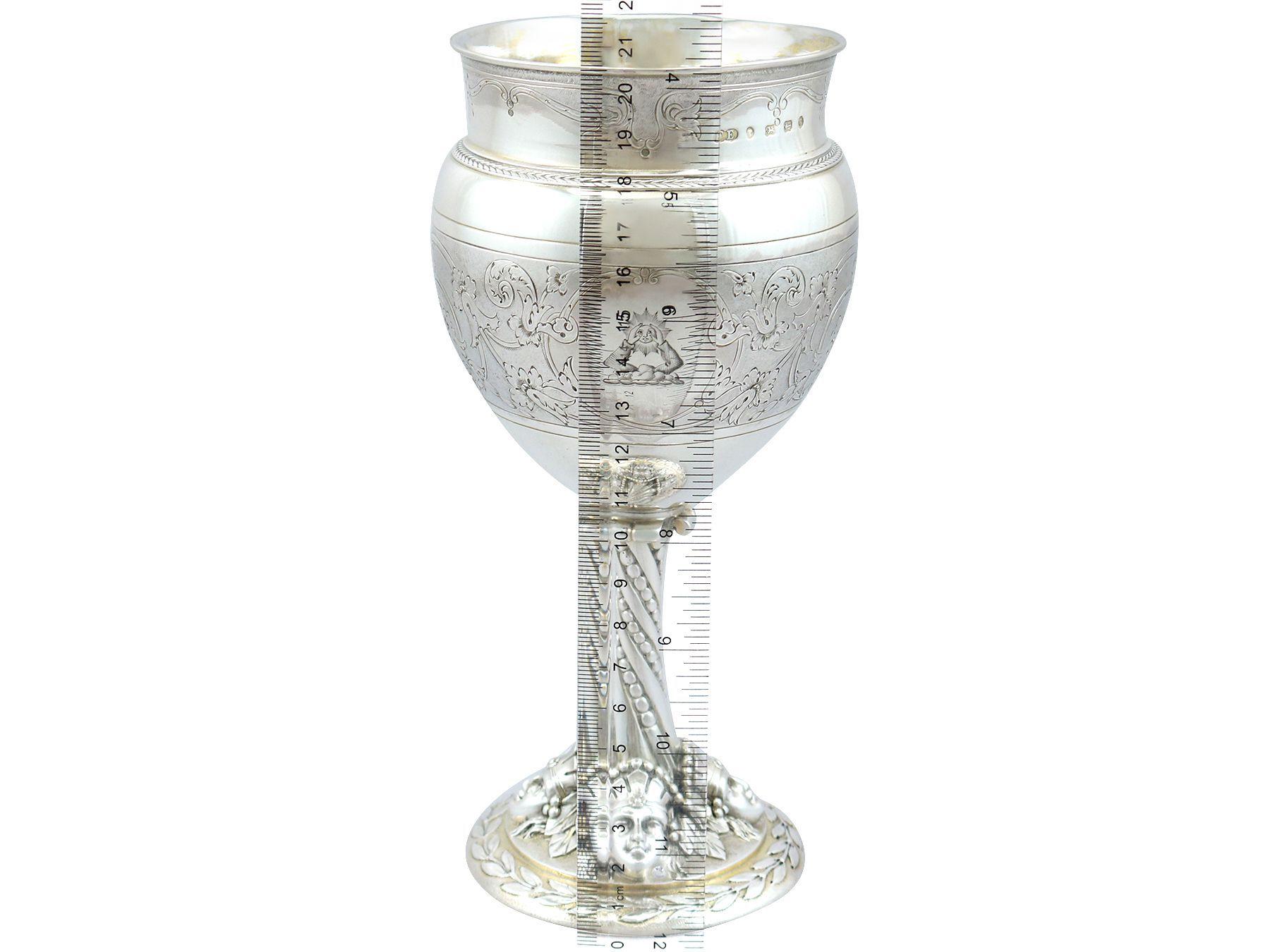 Antique Victorian Sterling Silver Gilt Goblet '1871' For Sale 6