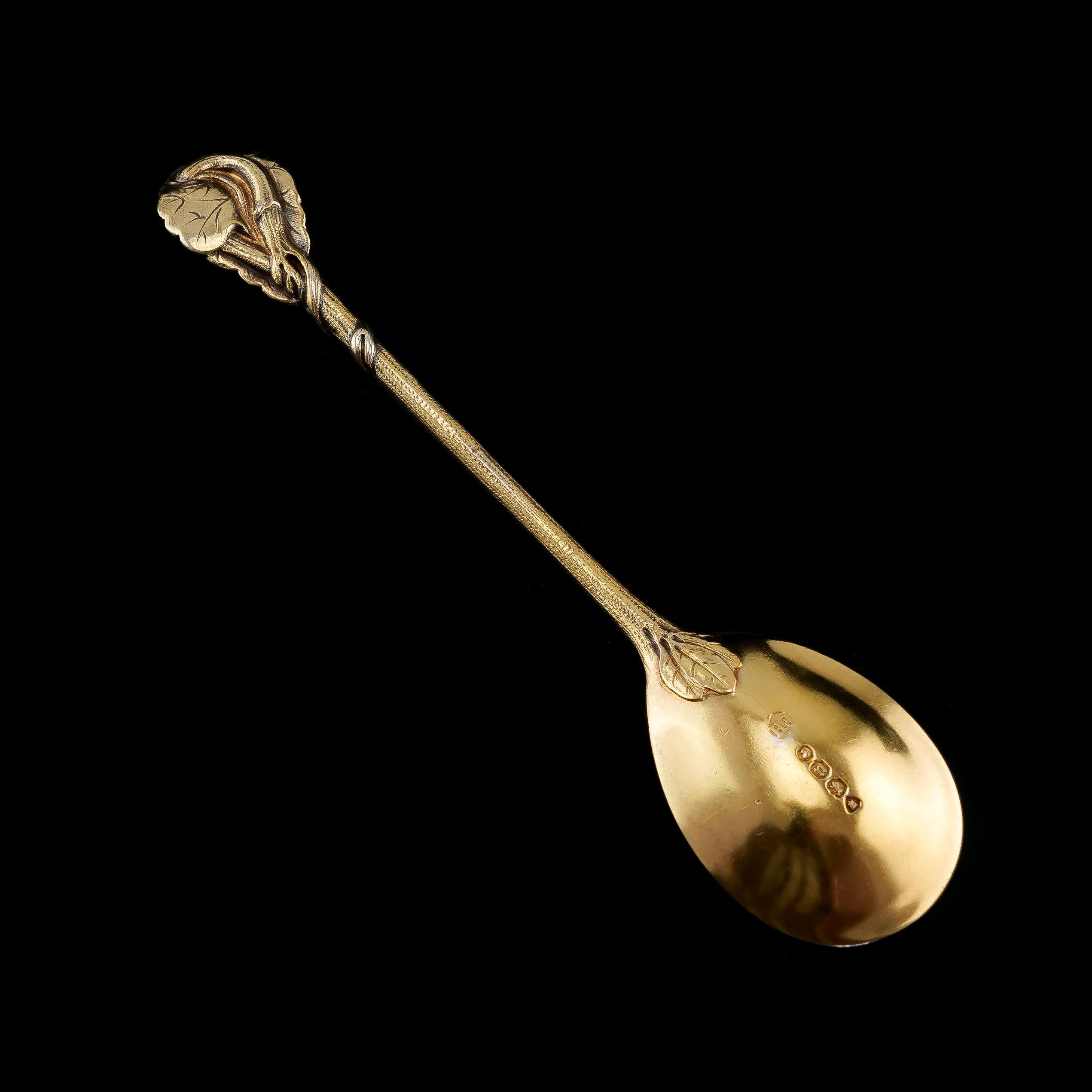 Antique Victorian Sterling Silver Gilt Set of 6 Spoons, Francis Higgins 1875 6