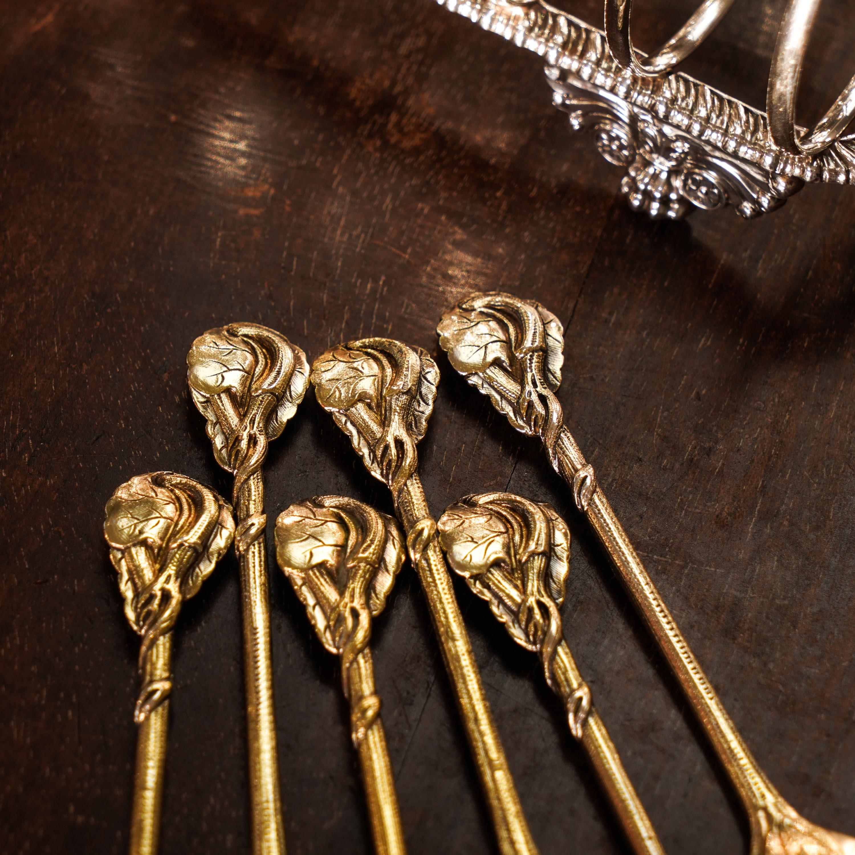Antique Victorian Sterling Silver Gilt Set of 6 Spoons, Francis Higgins 1875 7