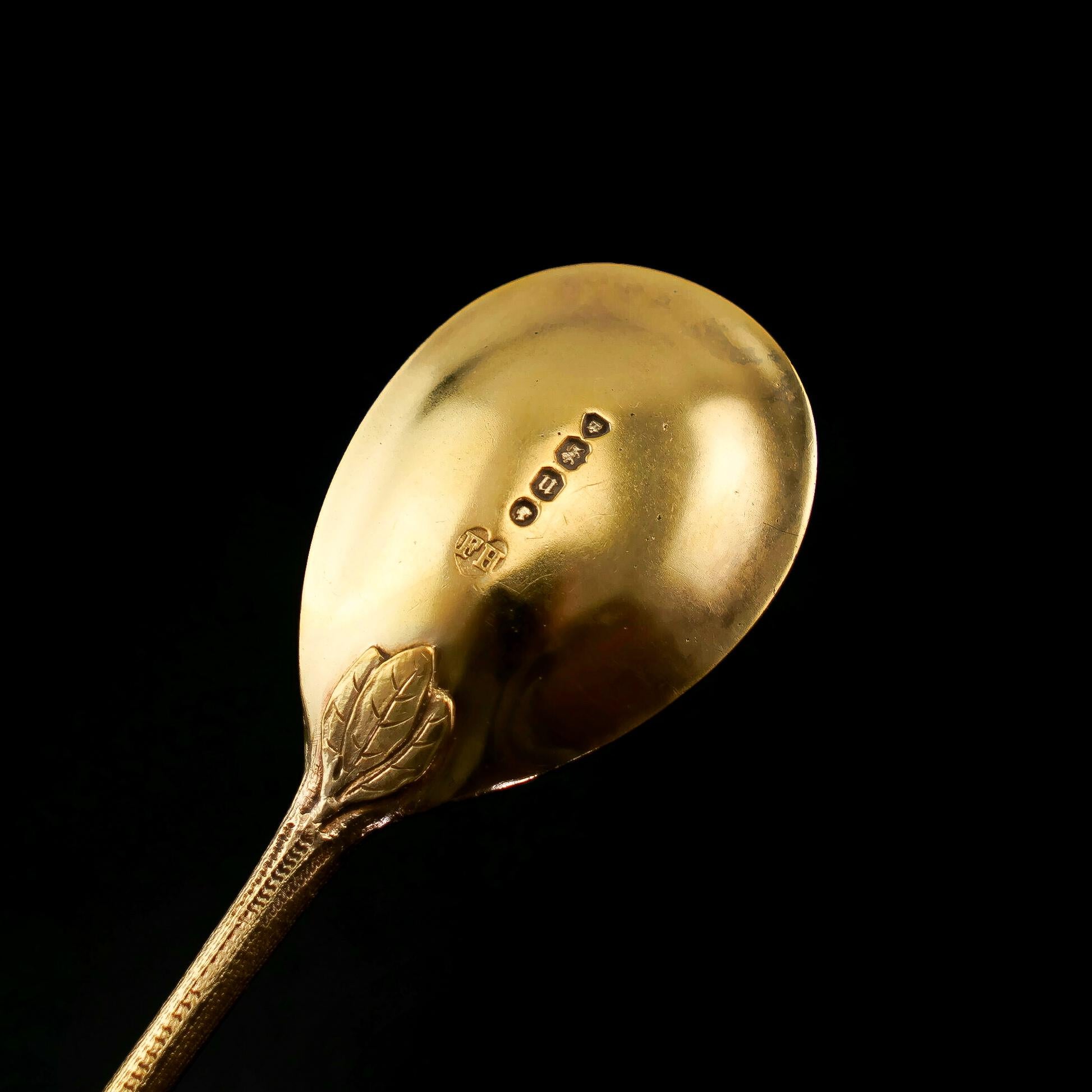 Antique Victorian Sterling Silver Gilt Set of 6 Spoons, Francis Higgins 1875 For Sale 10