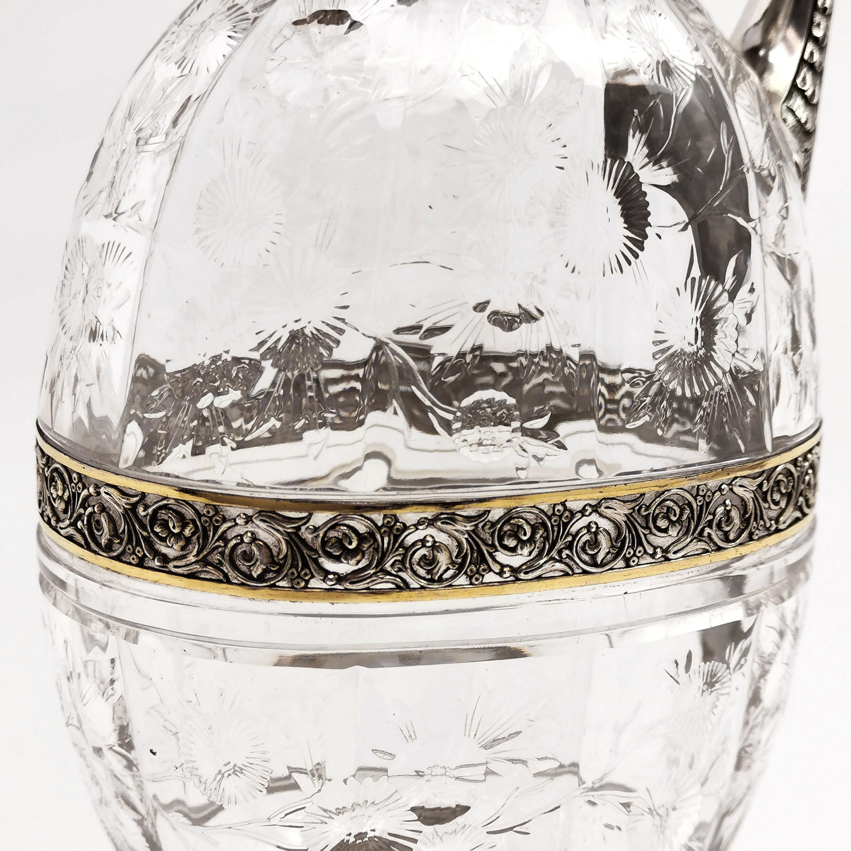 Antique Victorian Sterling Silver & Glass Claret Jug / Wine Jug / Ewer, 1882 3