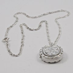 Antique Victorian Sterling Silver Hand Engraved Leaves Locket and Vintage Chain