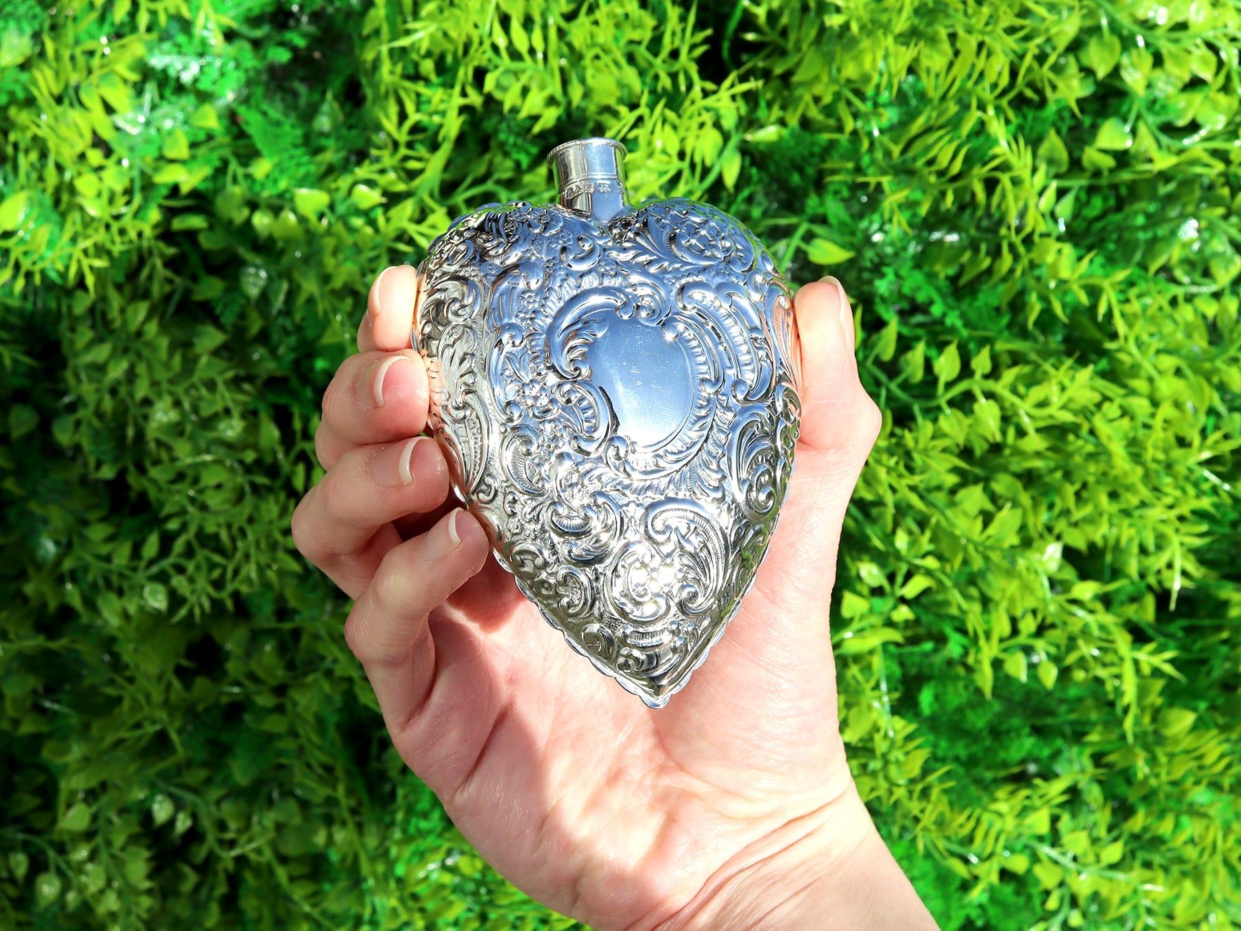 English Antique Victorian Sterling Silver Heart Scent Flask For Sale
