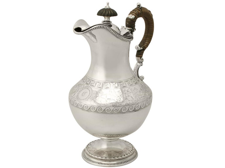 English Antique Victorian Sterling Silver Hot Water Jug For Sale